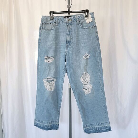 DKNY Kent blue distressed jeans high rise straight leg size 31/12 - Picture 1 of 9